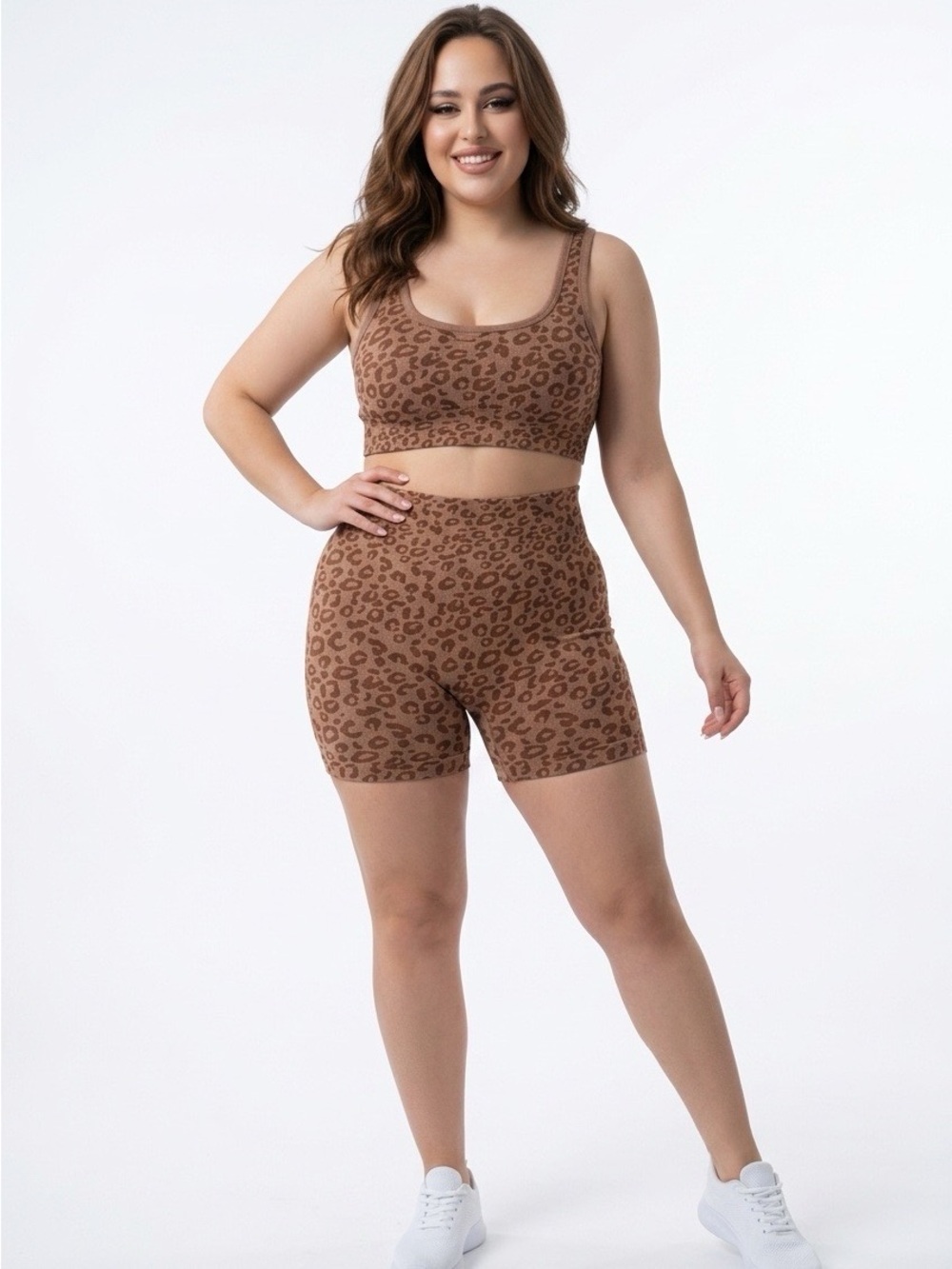 Leopard Print Seamless Active Crop & Bike Short Set - Picture 2 of 10